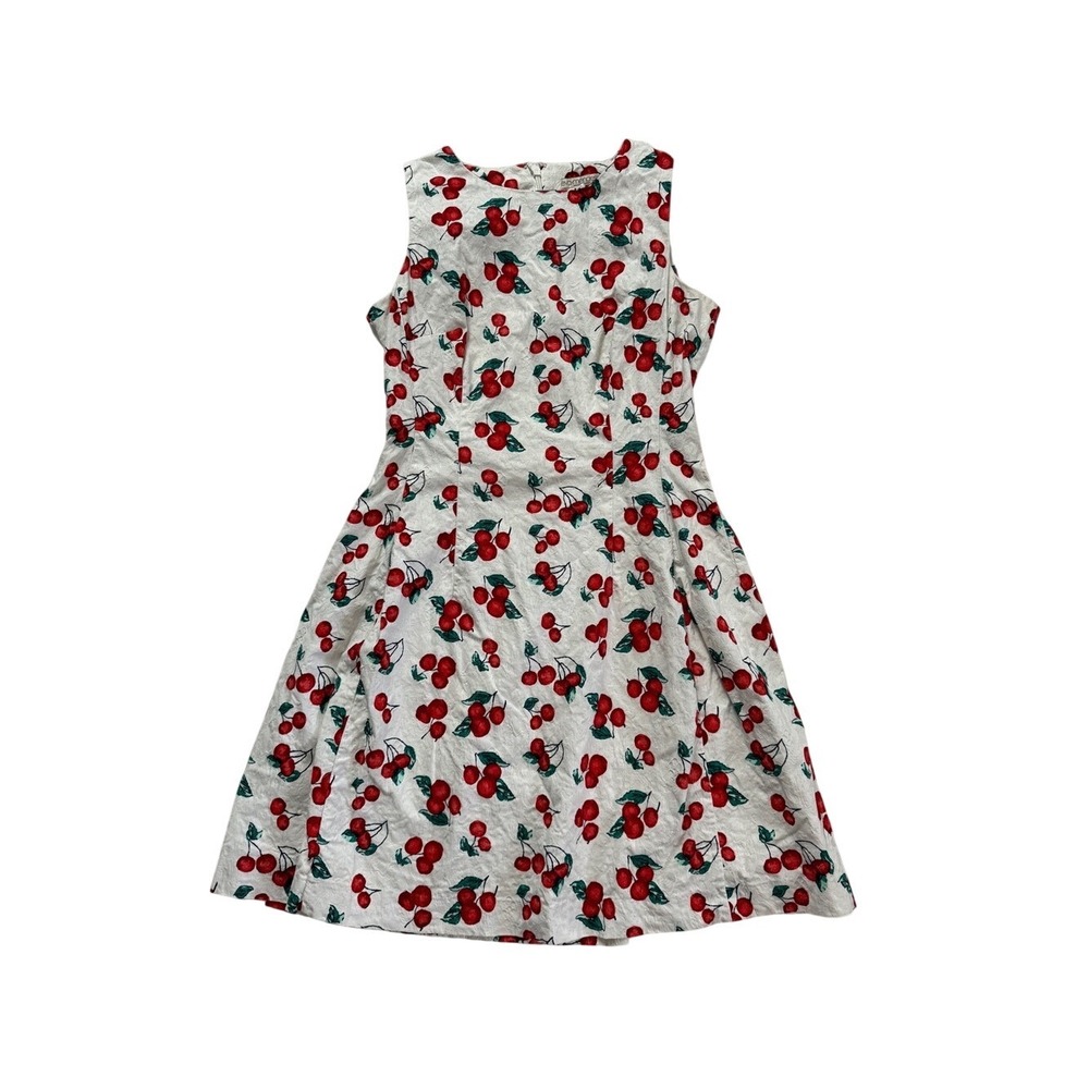 Eva Mendes New York & Company White Cherry Print Jacquard Fit Flare Dress 8
